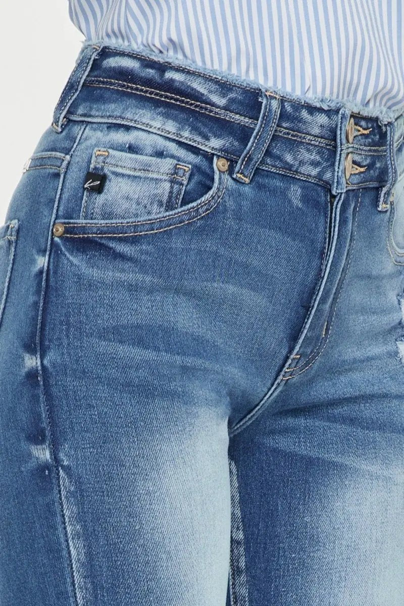 Kancan Distressed Raw Hem High Waist Jeans for Women - Love Salve
